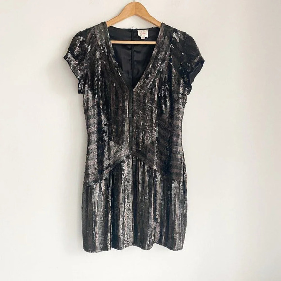 PArker All Sequin Black Brown Flapper Style Mini Dress M - Picture 2 of 10